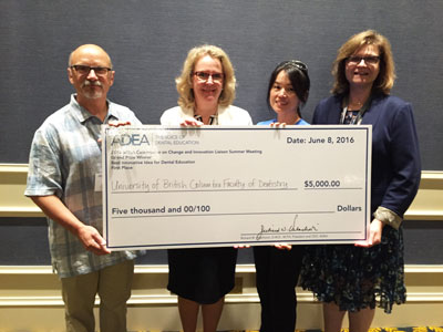 From left to right: Drs. Jim Richardson, Leandra Best, HsingChi von Bergmann and Nancy Black won the first place prize for innovation at the 2016 ADEA CCI Liaisons Summer Meeting in New Orleans, Louisiana.