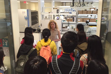 Dr. Nancy Ford leads a tour of the Centre of High-Throughput Phenogenomics for students in the UBC Summer Student Program 2016. The students were visiting from six Chinese universities.
